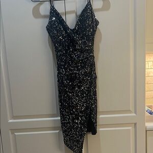 Honey and Rosie Black Sequin Asymmetrical Dress